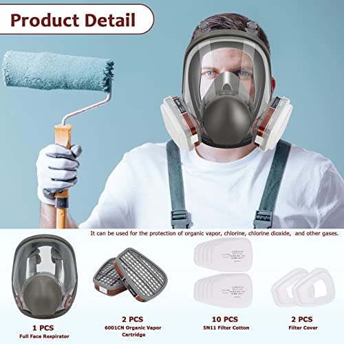 Full Face Respirator Mask With Filters, Full Face Cover, Wide Field Of View & Eye Protection Gas Cover, Organic Vapor Dust Mark For Painting, Welding, Polishing, Woodworking, Sanding, Car Spraying #TOP5