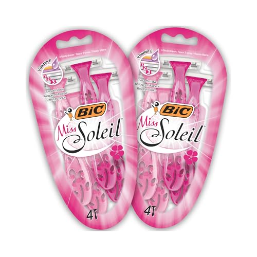 BIC Miss Soleil Razors Women - Flower Handle Style - Triple Blade Stainless Steel Lady Shaver - Pack of 8