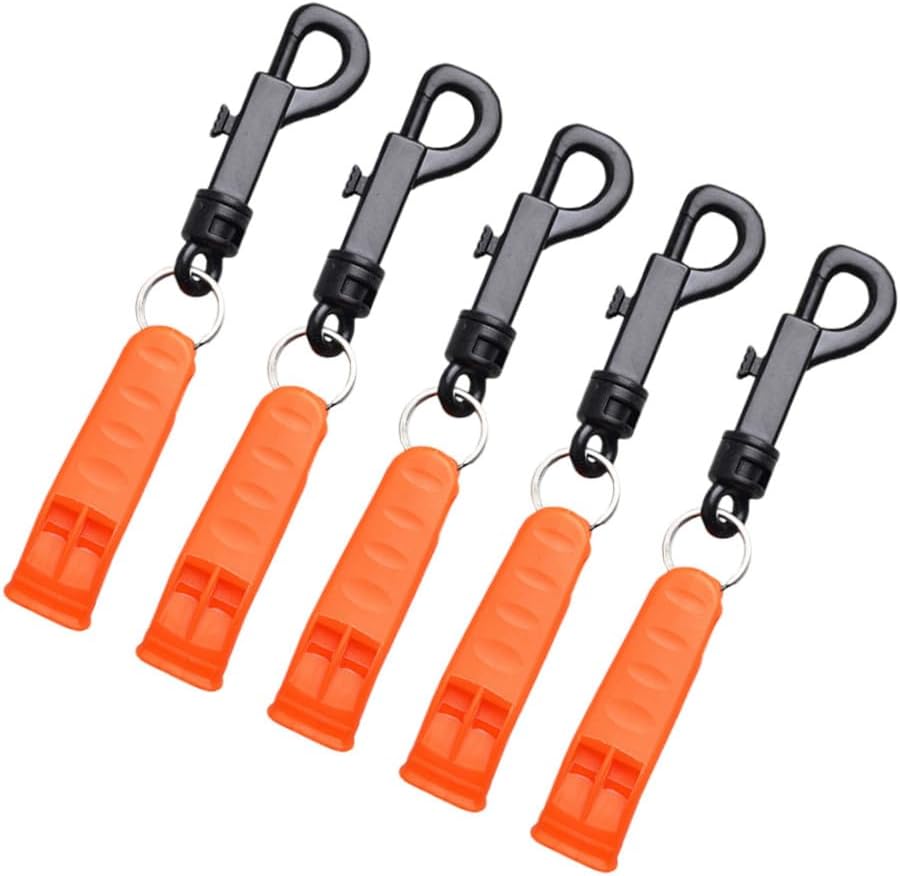 5Pcs Outdoor Survival Whistles Durable Plastic Emergency Signal Whistles for Hiking Camping Boating Rescue Lightweight with Key Ring for