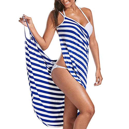 LumiSyne Cache-Maillots Bikini Femme Maillots De Bain Sarongs Robe De Caraco à Rayures De Mode Col en v Sexy Robe De Plage Jupes Wrap De Plage Grande Taille