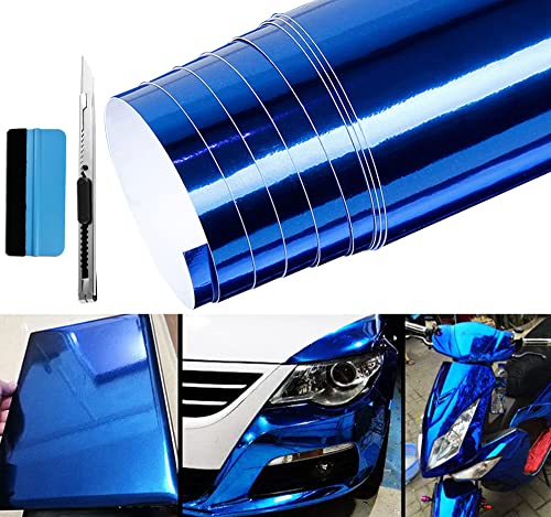 Image of LZLRUN 1FT x 5FT Chrome Mirror Vinyl Wrap Adhesive Car Sticker Decal Film (Blue, 1FT x 5FT)