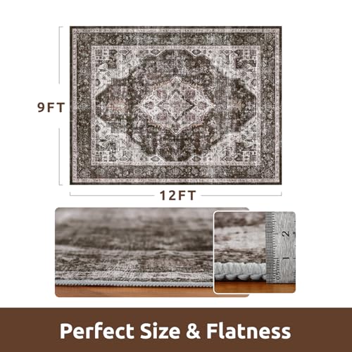 AMOAMI-Area Rug 9X12 Rugs for Living Room-Vintage Soft Brick/Brown Rugs for Bedroom-Non Slip Carpet-Washable Rug for Dining Room Living Room Bedroom Office Under Table