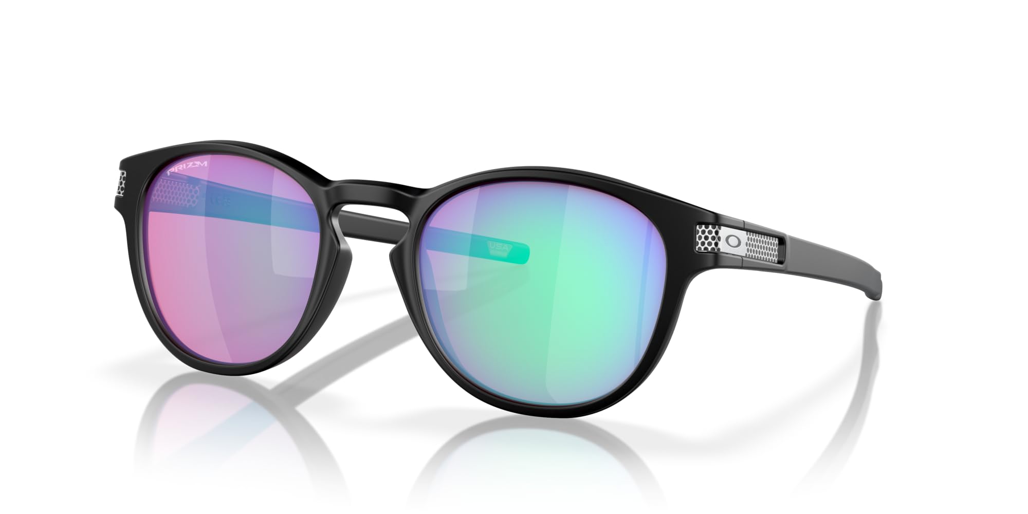 Oakley Men's Oo9349 Latch Low Bridge Fit Round Sunglasses, Matte Black/Prizm Golf, 53 mm