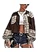 Produktbild BKPAPTXY Damen Vintage Farbblock Revers Plaid Print Cord Jacke Lange Laterne Ärmel Knopfleiste Patchwork Cardigan, braun, L