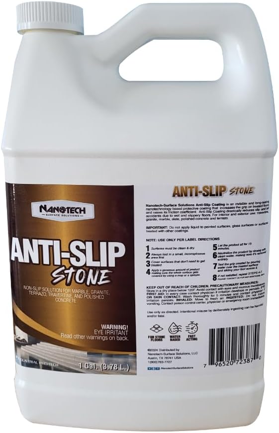 Nanotech Surface Solutions Anti Slip Stone -Reduces Slip & Fall Accidents Due to Wet Floors- Interior Exterior- Works in Minutes- For Travertine, Granite, Marble, Terrazzo, Slate (1 Gallon)