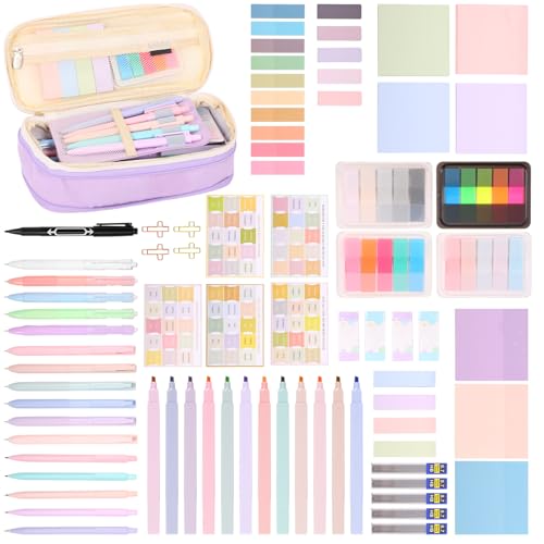 Papeterie pastel ensemble avec surligneurs et onglets pour organiser vos cours facilement