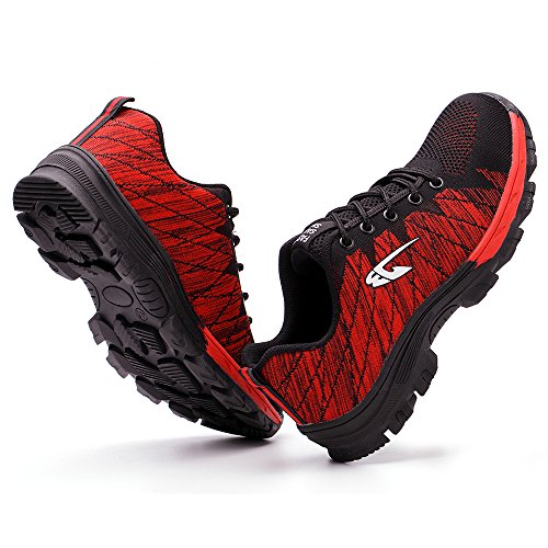 TICCOON Work Safety Shoes Puncture Proofed Footwear Steel Toe Shoes Men,Safety Shoes for Men and Women Red