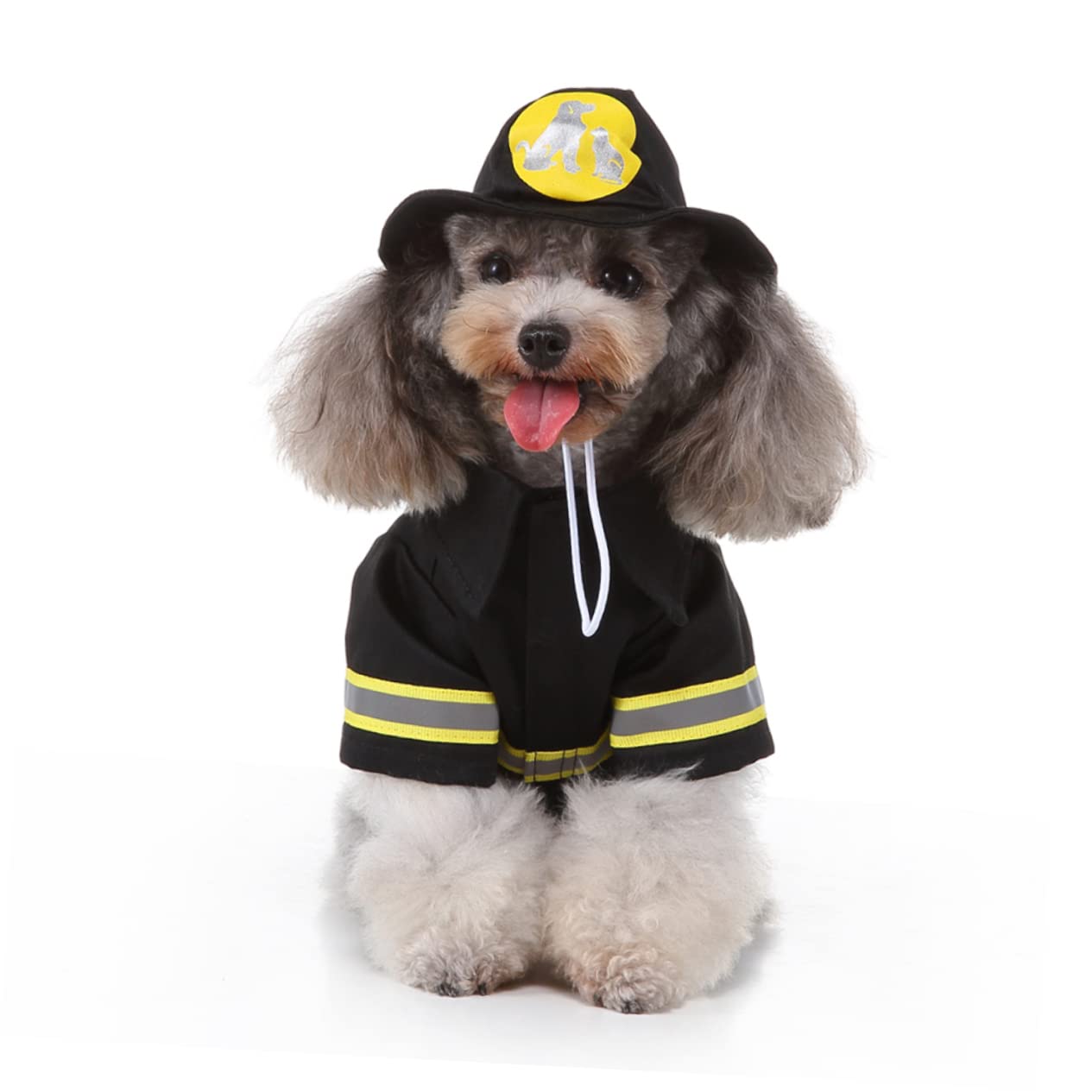 Sosoport 2sätze Haustier Feuerwehrmann Kostüm Verkleidung Für Hunde Und Katzen Party-Performance-Outfit Schwarz Bequemes Material Für Festlichkeiten Und Besondere Anlässe