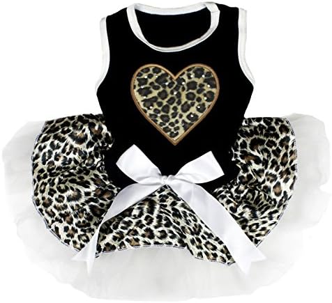 Petitebella Leopard Heart Puppy Dog Dress (Black/Leopard(White), Medium)