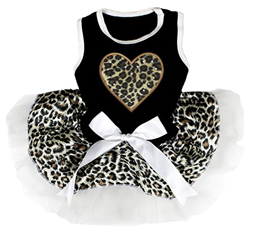 Robe de chien tutu léopard noir blanc vêtement Saint-Valentin cœurs - 2