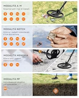 SUNPOW Metal Detector Professionale per Adulti e Bambini Metal Detector Kit Impermeabile per Oro con Display LCD Grande, 4 modalità, Bobina IP68 da 20 cm, Alta Precisione e Stabilità – MD13