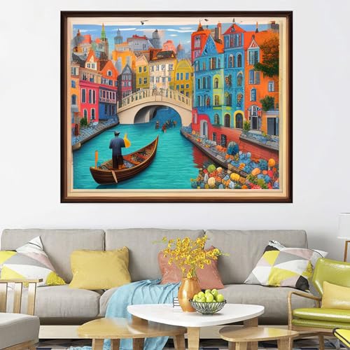 Image of Joyhoor Cross Stitch Kits for Beginners Stamped Cross-Stitch Supplies Needlework preprint Embroidery Kits for Adults DIY Needlepoint Kits Embroidery Patterns 11CT-Colorful City 16x20 inch