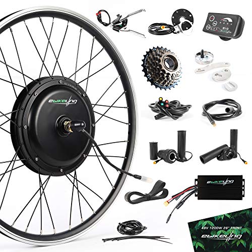 EBIKELING 48V 1200W 26" Direct Drive Front Waterproof Electric Bicycle Conversion Kit (Front/LED/Twist)