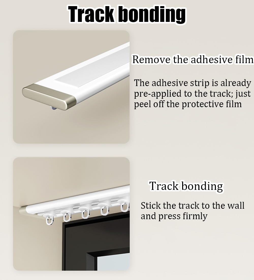 Tringle à rideaux auto-adhésive ultra fine – Rail de plafond et de mur réglable en aluminium sans perçage (5 m à 5 m) – Parfait pour la décoration d'intérieur moderne et installation facile