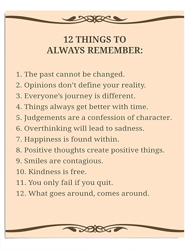AMERICAN LUXURY GIFTS 12 Things To Always Remember - Inspirational Wall Art Print – Motivational Wall Decor for Home, Office, Bedroom, Classroom & School (Unframed, 11 x 14 inches)