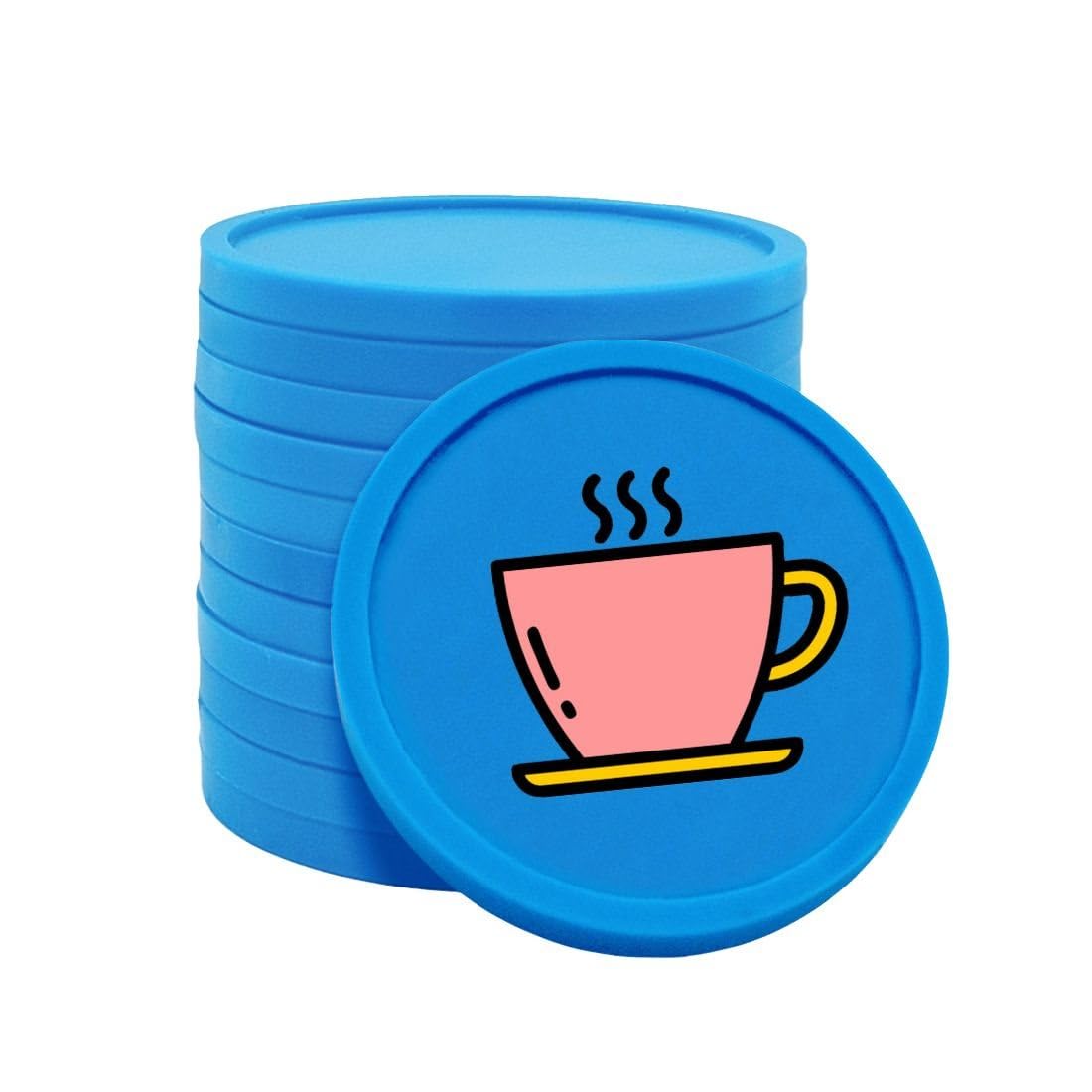 CombiCraft Plastic Tokens with Coffee Cup Print in Blue - 100 Pieces per Pack - 29 mm Diameter - Ideal as Payment Methods for Events