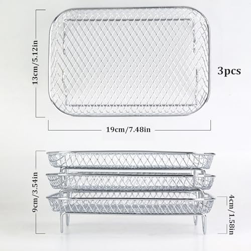 Support friteuse à air rectangulaire 3 pièces empilables acier inoxydable 13.5x19.5cm