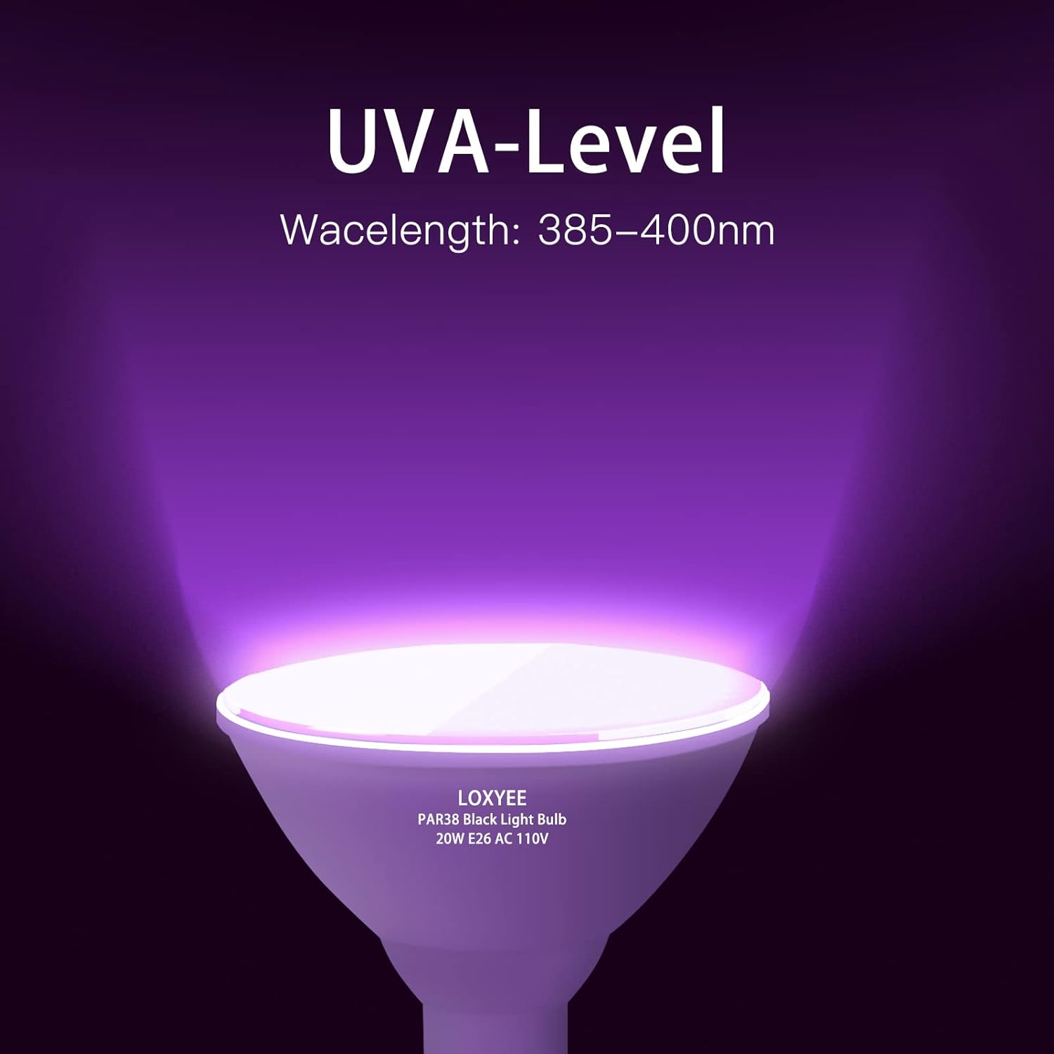 PAR38 Halloween LED Black Light Bulbs 2 Pack,E26 Base 20W(200W Equivalent) Black Light UVA Level 385-400nm, Glow in The Dark for Blacklight Party,Fluorescent Poster,Neon Glow,Body Paint