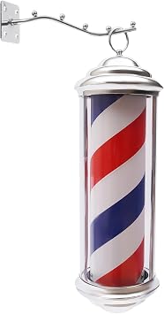 13.8Inch Classic Barber Pole Barbershop LED Light Barber Shop Pole Red White Blue Rotating Stripes Wall Mount Rotating Light Waterproof35 * 14.5CM