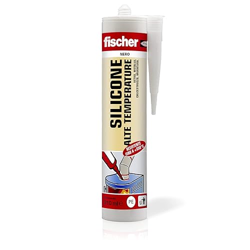 Immagine del prodotto Fischer Silicone Sigillante Alte Temperature SAT Nero, Fino a 350°, Acetico, per Muratura, Plastiche, Metallo, Vetro e Ceramica, Ottimo su Caminetto Stufe e Forno, 524771