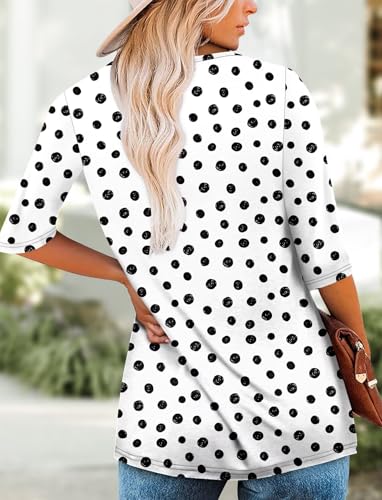 KISSMODA Women's Casual 3/4 Sleeve T-Shirts Round Neck Cute Tunic Tops Basic/Pleated Summer Tops Trendy Spring Blouses