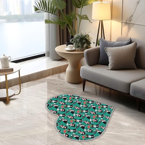 Niedliche Französische Bulldogge Liebe Langhaar Verdickte Boden Fußmatte Teppiche 80 cm Hund Bulldogge Bereich Teppich für Wohnzimmer Küche Schlafzimmer Waschbar rutschfest Bodenmatte Teppich