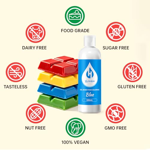 Image of Blue Oil Based Food Coloring for Chocolate - Herbeklab 100ml Professional Concentrated Oil Food Dye for Candy Melts, Chocolate, Cake Pops, Strawberries & Baking