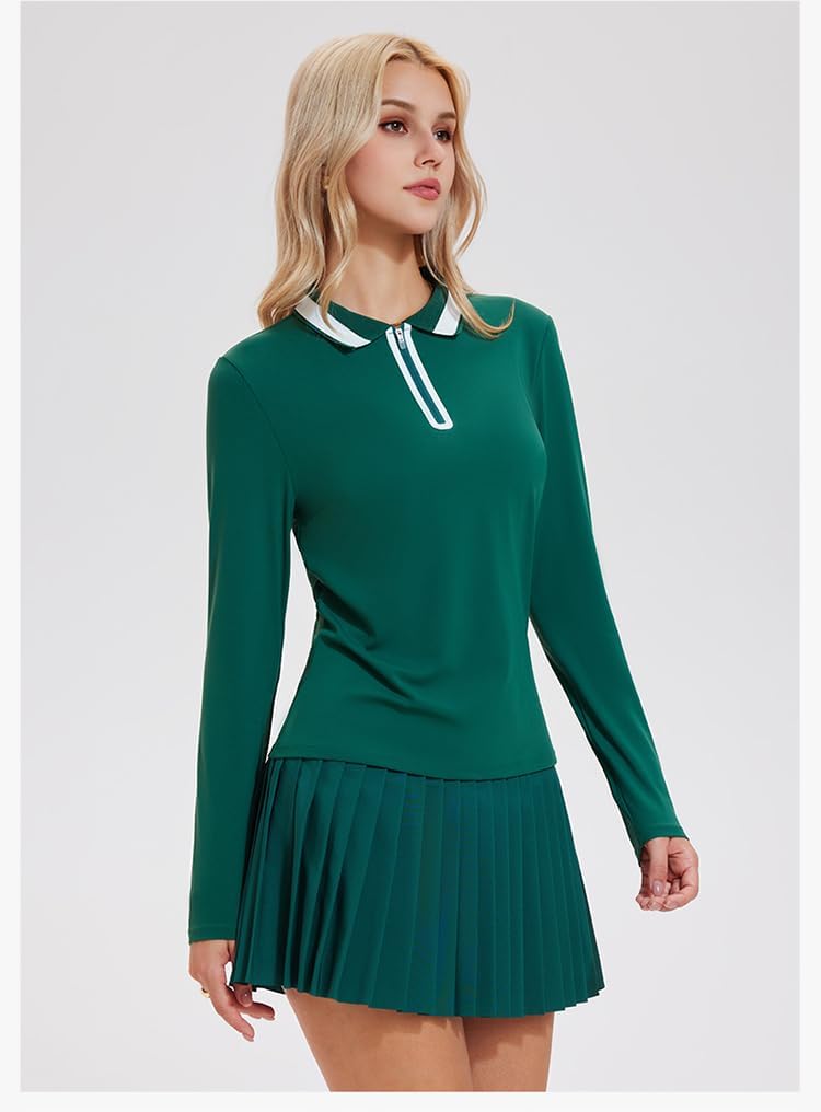 Tennis Skirt Sets for Women Zipper Color Block High Waisted Golf Polo Two Piece Skirt Set Women 2 Piece Outfits - Image 3