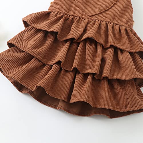 Toddler Baby Girl Dress Suspender Dresses Ruffle Corduroy Sleeveless Princess Skirt With One Pocket Kids Casual Clothes 12-18 Months Brown #TOP6