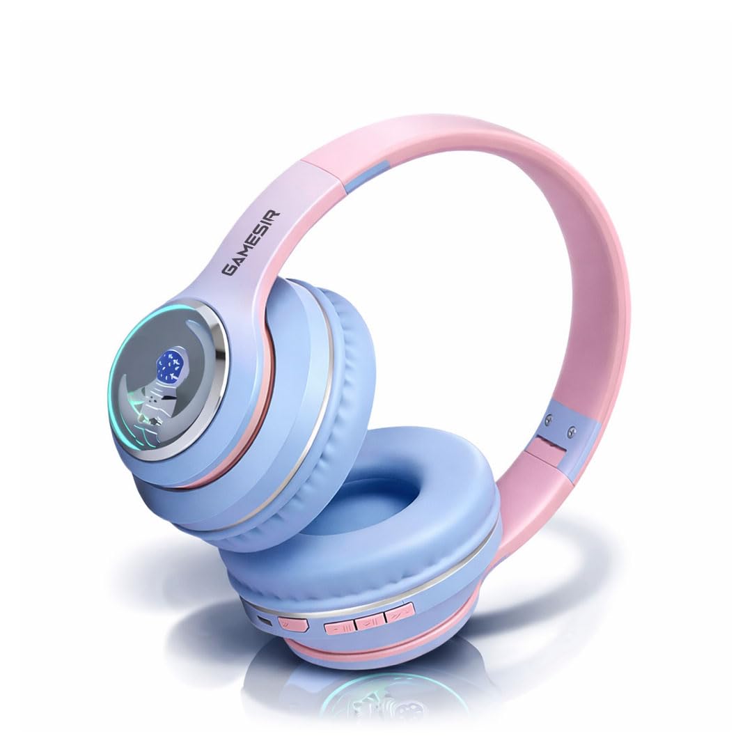 GameSir Astro Junior Wireless Headphones with 40mm Drivers, Deep Bass Stereo Sound, Bluetooth 5.3, Over-Ear Noise Isolation Headset with LED Light, Built-in Mic for PC, Mobile & Laptop (Blue)-picture-29
