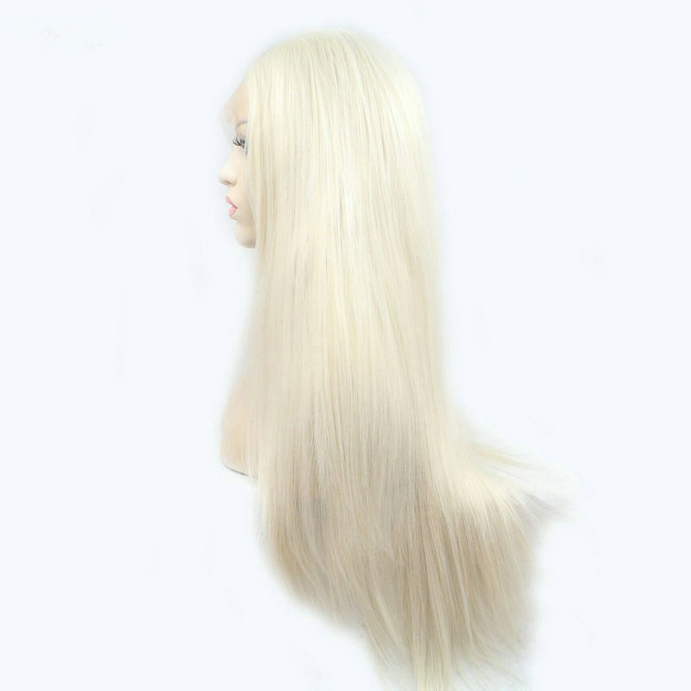 13x3" Pre Plucked Long Straight Colorful Wigs for Women Natural Looking Heat Resistant Fiber Synthetic Lace Front Wigs for Replacement/Party/Cosplay/Costume/Daily Use (Pure White/White Blonde) - Image 4