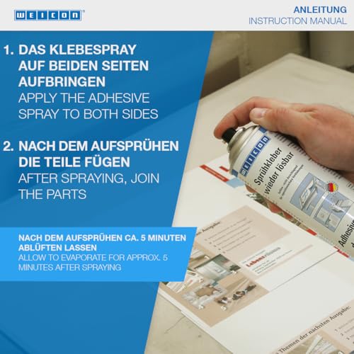 WEICON Sprühkleber wieder lösbar 500 ml, Non Permanent für Plotter, Schneidmatten, Siebdruck & Schablonen, transparent