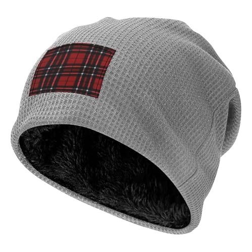 AYYQWE Gorro de punto gofre con estampado a cuadros rojos y negros para hombre y mujer, gorro cálido de invierno, actividades al aire libre, deportes casuales, gris claro, Talla única