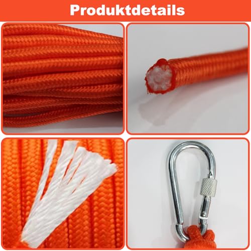 BeGrit 6mm Bootsseil 10m Polypropylen Seil Boot Fenderleine Orange Ankerleine Kajak Festmacher Tauwerk für Bootsport Camping Fischen Wandern