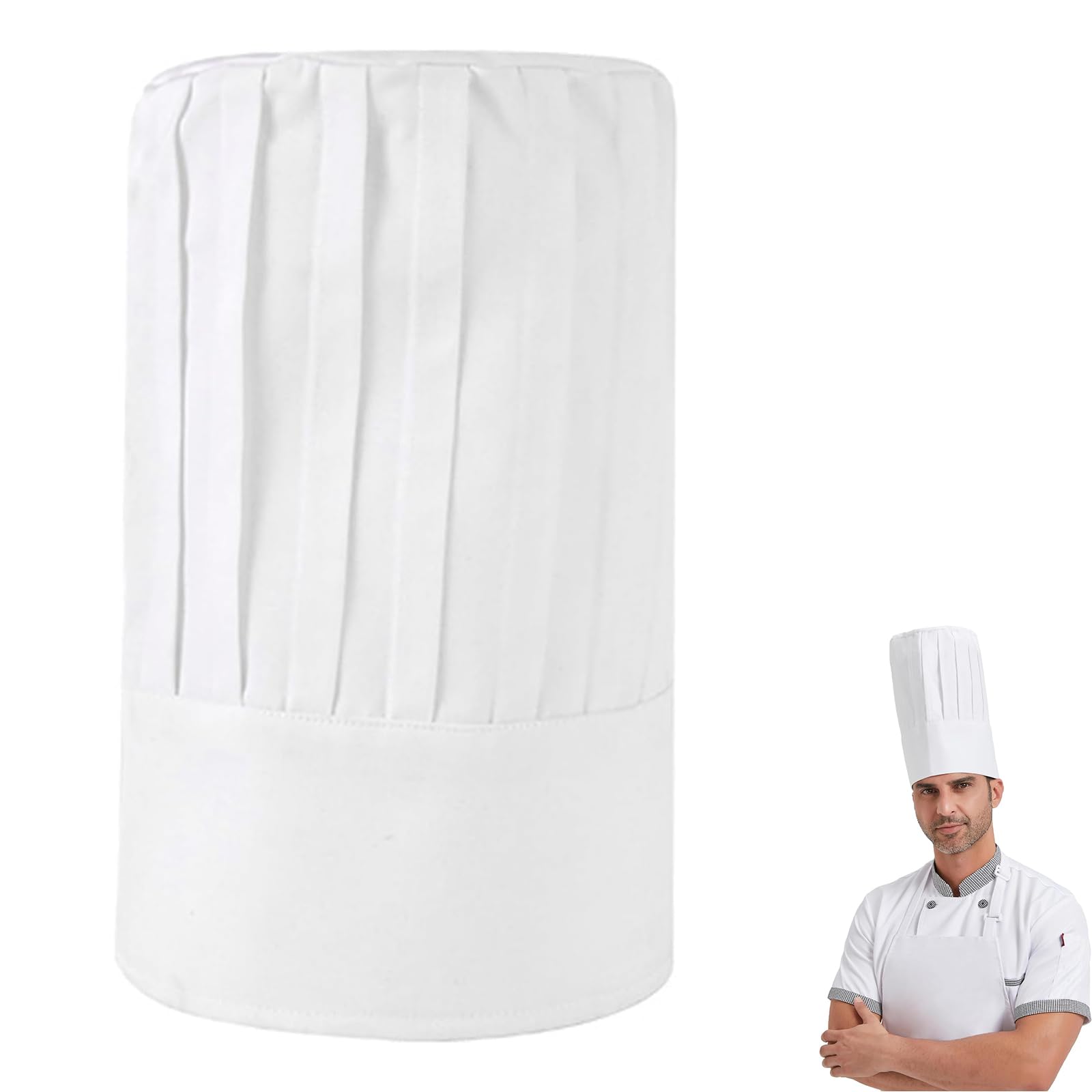 Kighdel Unisex White Apparel Chef Hat,Chefs Hat Disposable Cotton Chef Hats For Adults,Comfortable 11.8 Inch Tall Elastic Tall Elastic Mushroom Chef Hat Suitable For Kitchen Hotel Restaurant Cooking (White)