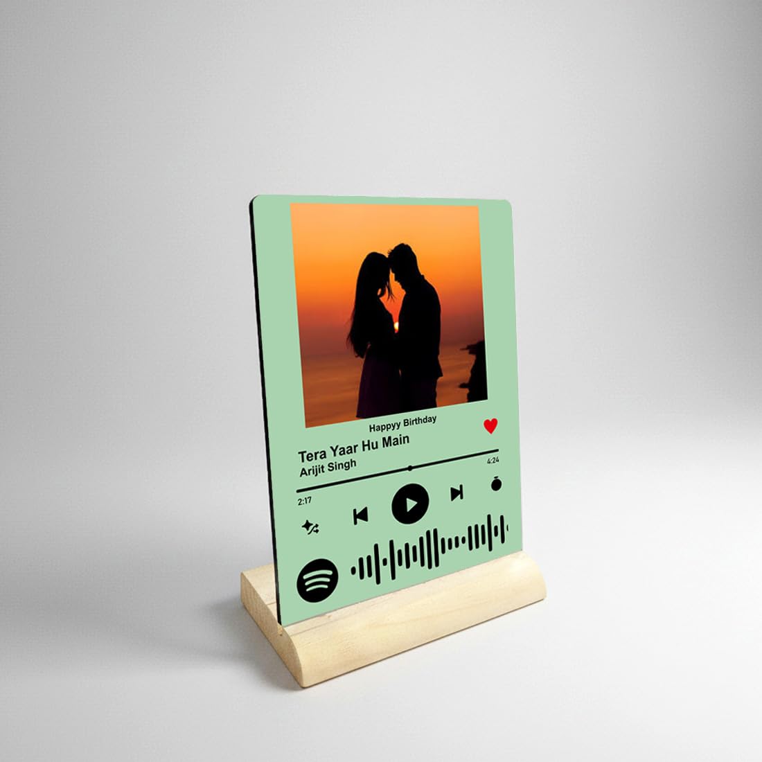 Customized Photo & Spotify Song MDF Frame, 6x8 inch, Scannable Code, Tabletop Photo Frame with Wooden Stand, Personalized Gift for Wedding & Birthday, Stylish Home Décor, Mint Green