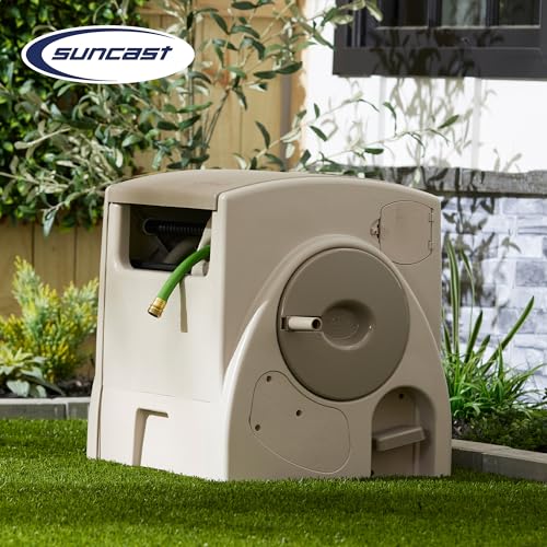 Suncast Automatic Rewind Garden Hose Reel, 100 ft. 5/8 in. Vinyl Hose Holder, Light Taupe - Image 5