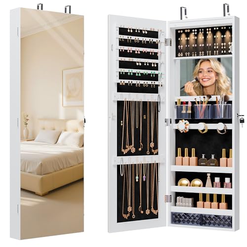 Unisakey Mirror Jewelry Cabinet,Lockable Wall or Door Mounted Jewelry Armoire Organizer With...