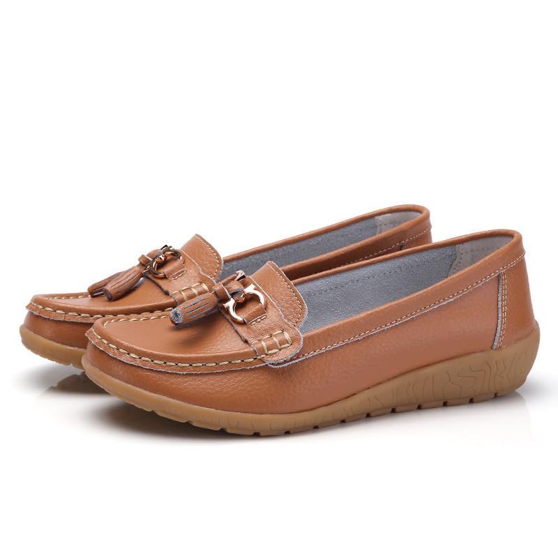 PD5272-B Mocasines planos sin cordones para mujer con borla y detalle de hebilla de metal, zapatos casuales estilo mocasín