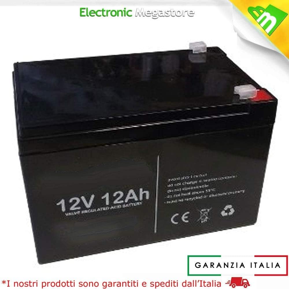 Batteria Ricaricabile al Piombo 12V 12Ah Adatta per ups allarmi Solare, trazione elettrica monopattini Bici Max 250W