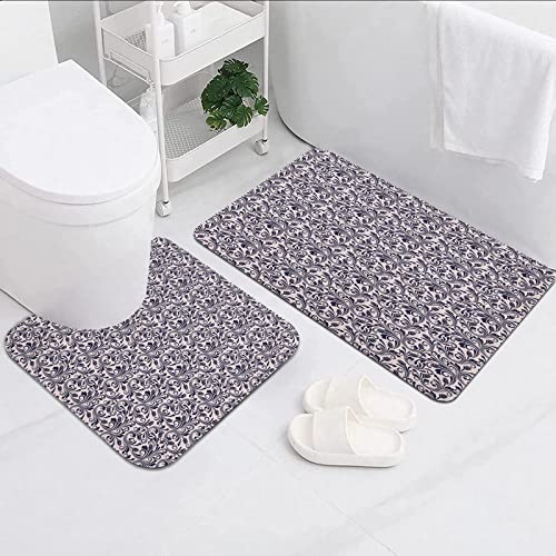FALOME 2-teilige rutschfeste Badematte,Florale mittelalterliche viktorianische Blütenblätter barocke Blütenwirbel…