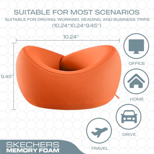 Image of Skechers Women's Memory Foam Neck Pillow, Comfortable & Breathable Travel Pillow, Neck Pillow Airplane for Travel, Car Rides, Home, and Office Use, Ergonomic Design for Men and Women,Orange