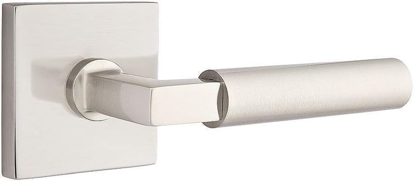 Square Rosette Door Set with Hercules Levers Left Hand Double Dummy in Satin Nickel