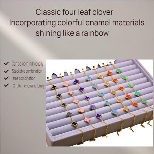 18K gold-plated mother of pearl enamel, adjustable clover lucky bracelet for women, white/black/red/green/red/orange/yellow/blue/indigo/purple flower four leaf chain bracelet, fashionable jewelry gift2