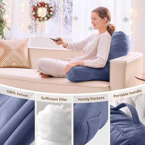 Image of Sasttie Reading Pillow for Bed, Back Pillow for Sitting Up, Grey Purple | 21 inch Backrest Support Cushion for Couch, Sofa, and Floor, Dorm Essentials, OEKO-TEX, Adjustable Down Alternative Fill