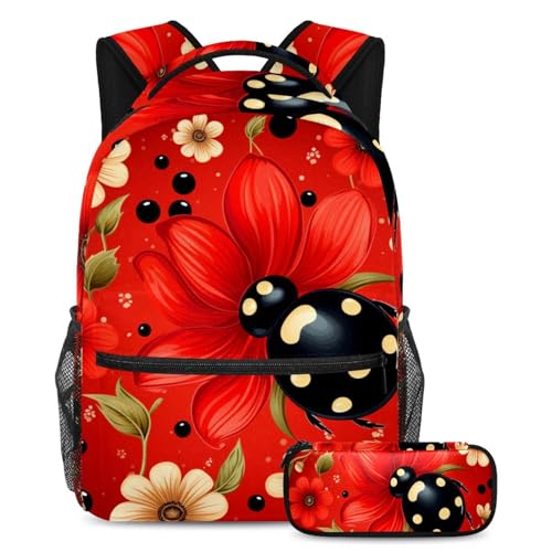 Sac à dos Coccinelle rouge grand format avec trousse scolaire