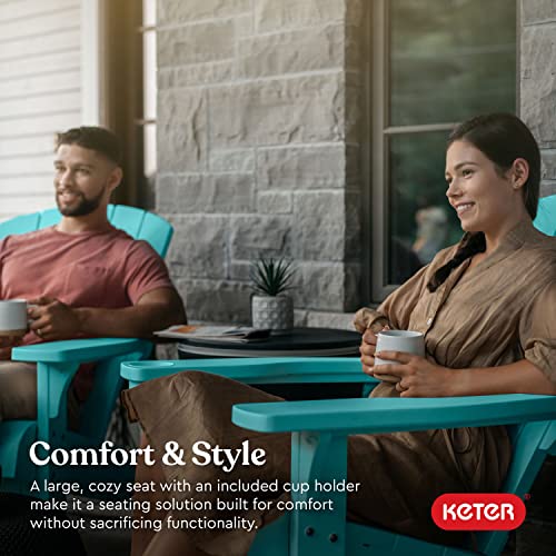Keter 2 Pack Alpine Adirondack Resin Outdoor Furniture Patio Chairs With Cup Holder-Perfect For Beach, Pool, And Fire Pit Seating, Teal #TOP4
