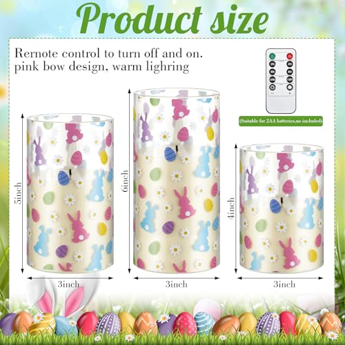 Image of Tujoe 3 Pcs Easter Flameless Candles LED Battery Pillar Candles Set Battery Operated Flickering Gifts with Remote Easter Decorations for Holiday