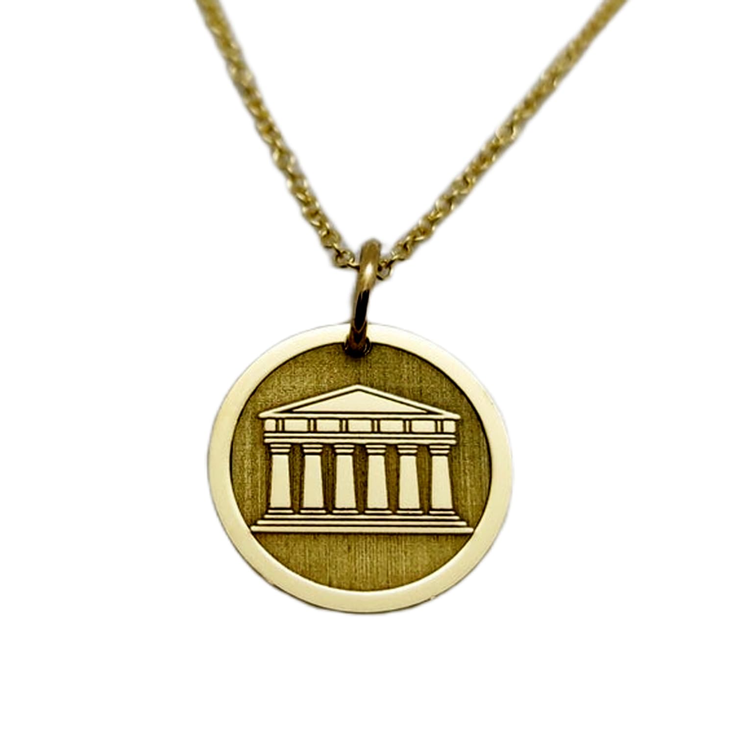 LKBEADS Collar de plata de ley 925 de 25 mm | Cadena de 45 cm | Colgante de la Acrópolis | Grecia antigua | Amuleto griego | Moneda | Amuleto griego de viajero | Baño de oro | 00942