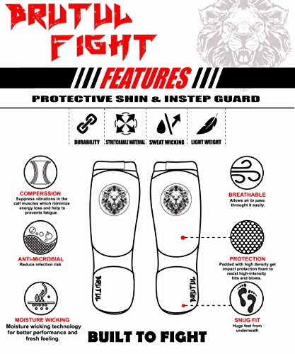 Brutul Protective Shin Instep Kickboxing Boxing MMA Muay Thai Karate Taekwondo Cloth Shin & Instep Padded Guards Training Sparring Shin Guards Leg Pad Training Protective Gear Washable (RED, S/M)